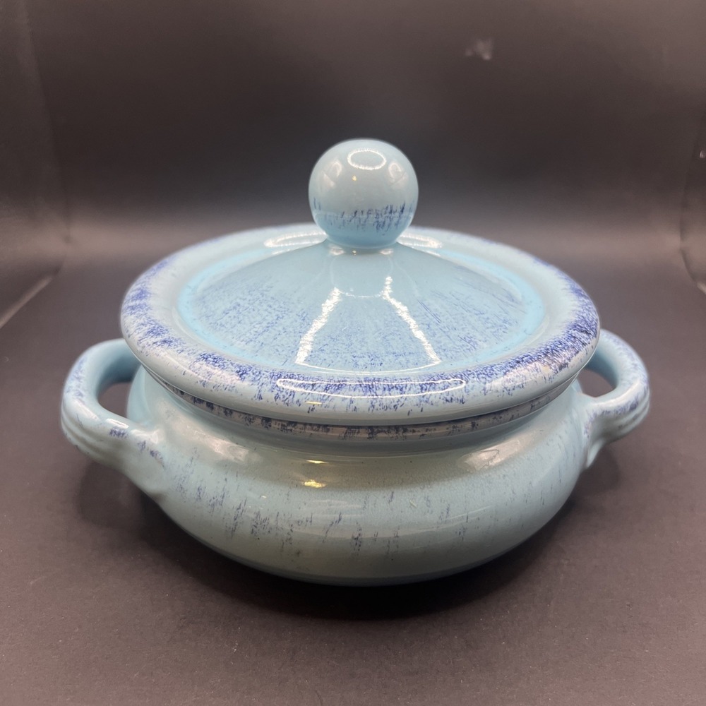 De Silva Terracotta Casserole Dish Lid Blue Italian Pottery Cookware Bowl Soup